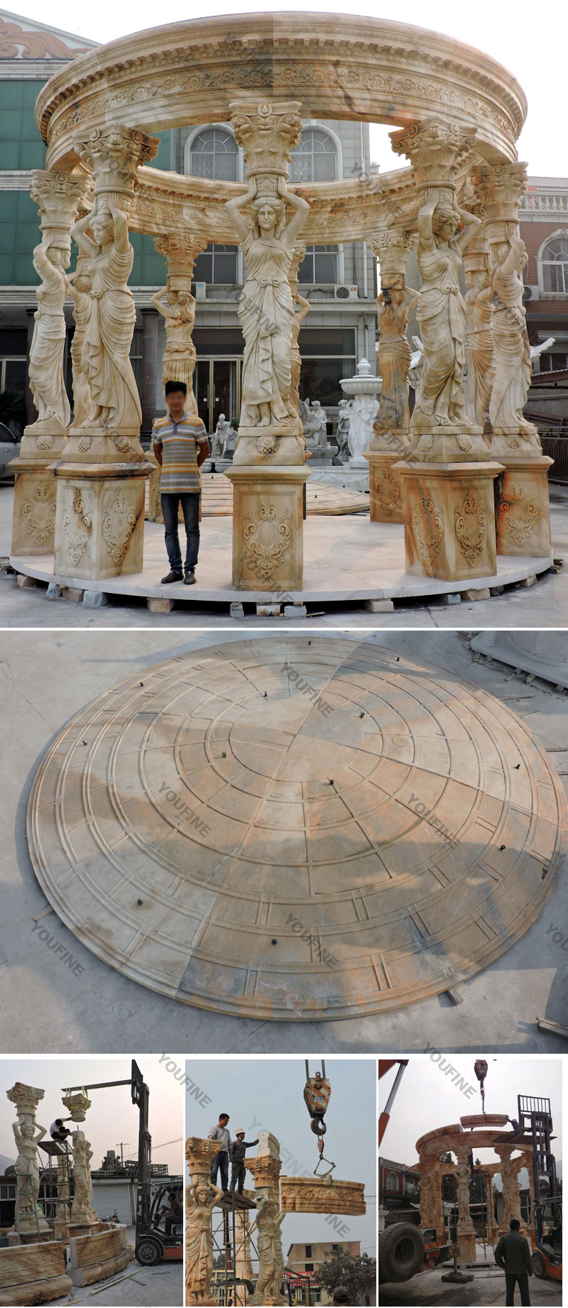 Wholesaler of the antique stone pergola with lady statues design for hotel