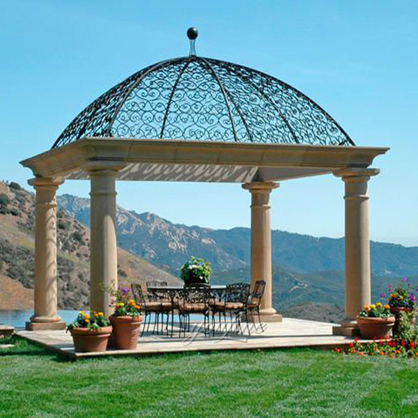 Outdoor beige marble pavilion with metal tops designs for sale